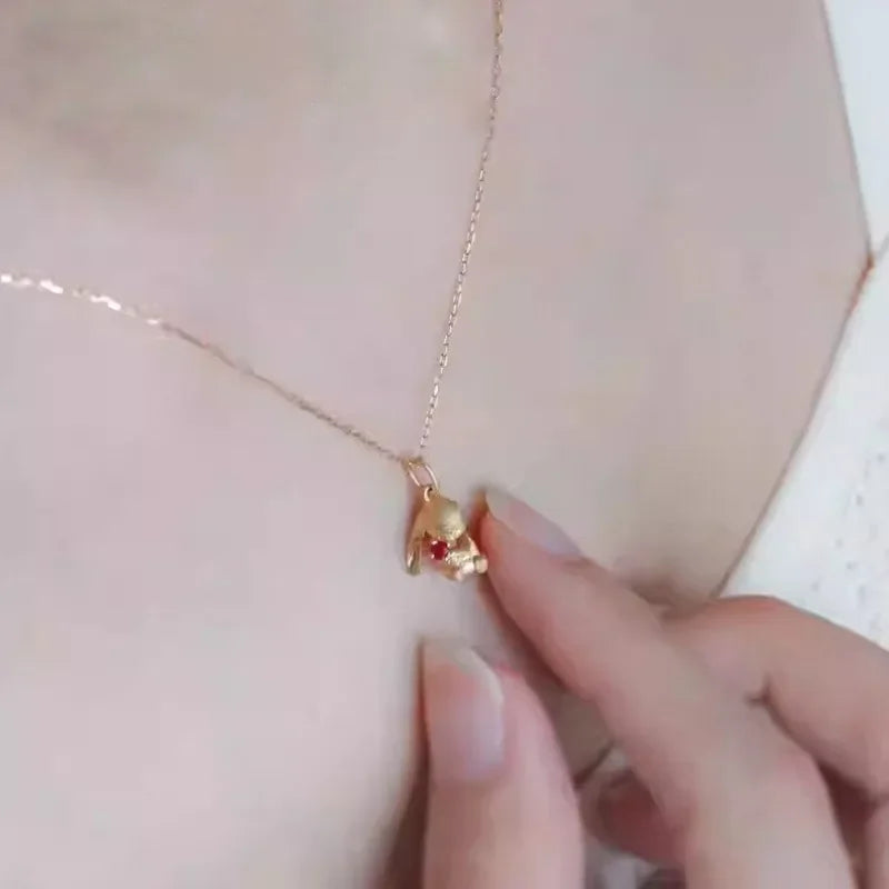 Cute and Exquisite Rabbit Jewelry Sets New in Fun Matte Ancient Gold Craft Earrings for Women Ring Necklace Gifts to Girlfriend