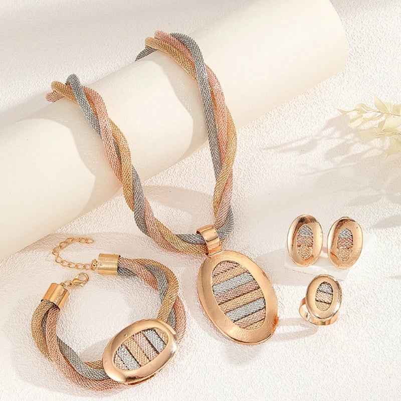 Bracelet Earrings Ring Gold Jewelry Set Ladies Necklace Bridal Wedding Luxury Jewelry