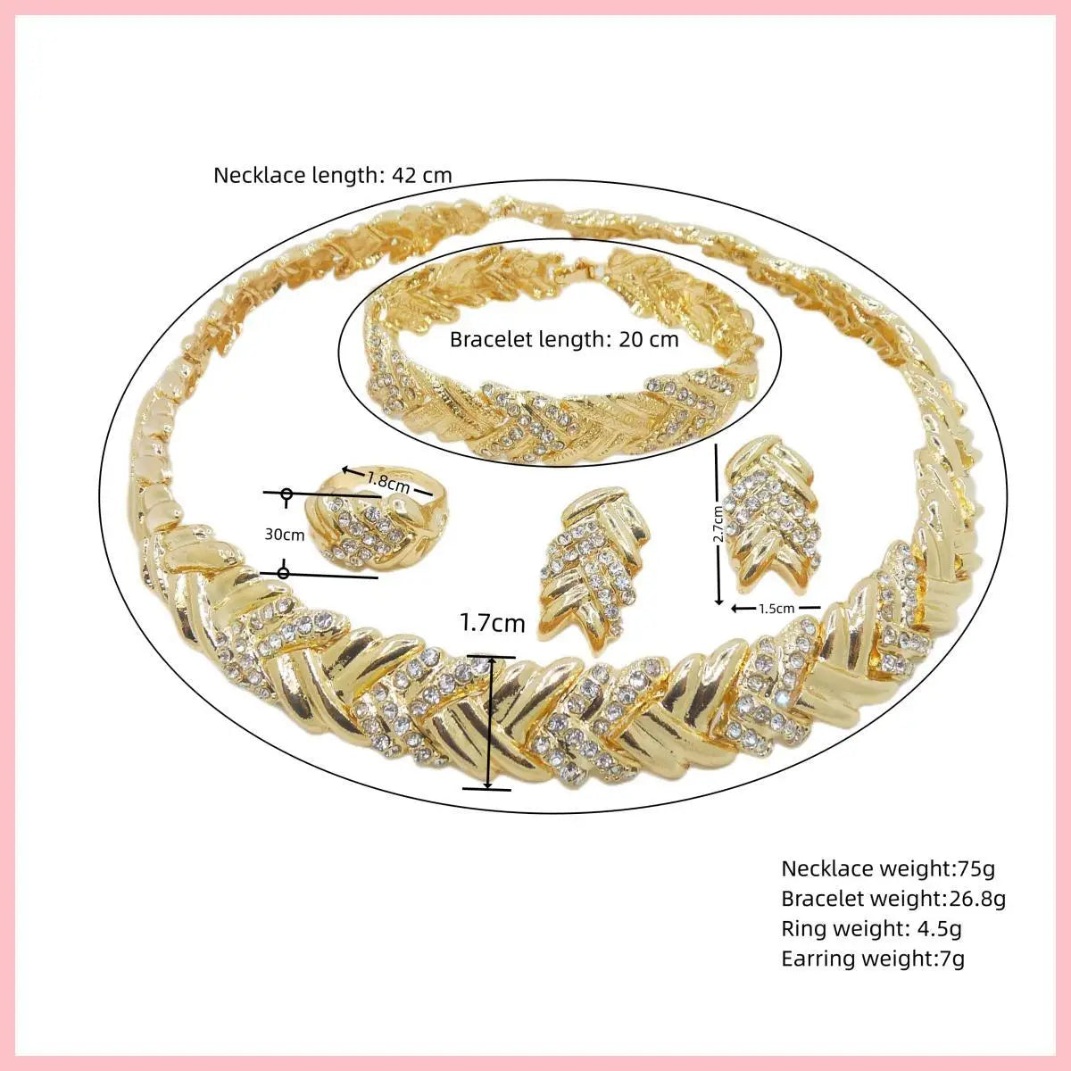 jewelry for Women Fashion Crystal Jewelry Set 18k Gold Plated Rhinestone Clear Crystal Necklace Earrings Accessories Gifts for Pr