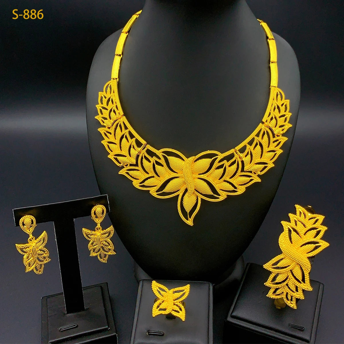 Nigerian Wedding Jewelry Dubai Gold Color African Necklace Bracelet Earrings Rings For Women Fashion Bridal Jewellery Sets Gifts