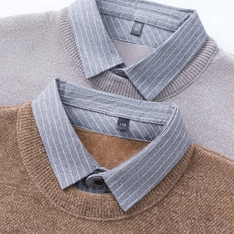 2025 Autumn and Winter Fashionable Men's Business Wear with A Lapel and Lined Sweater with An Inner Knitted Shirt