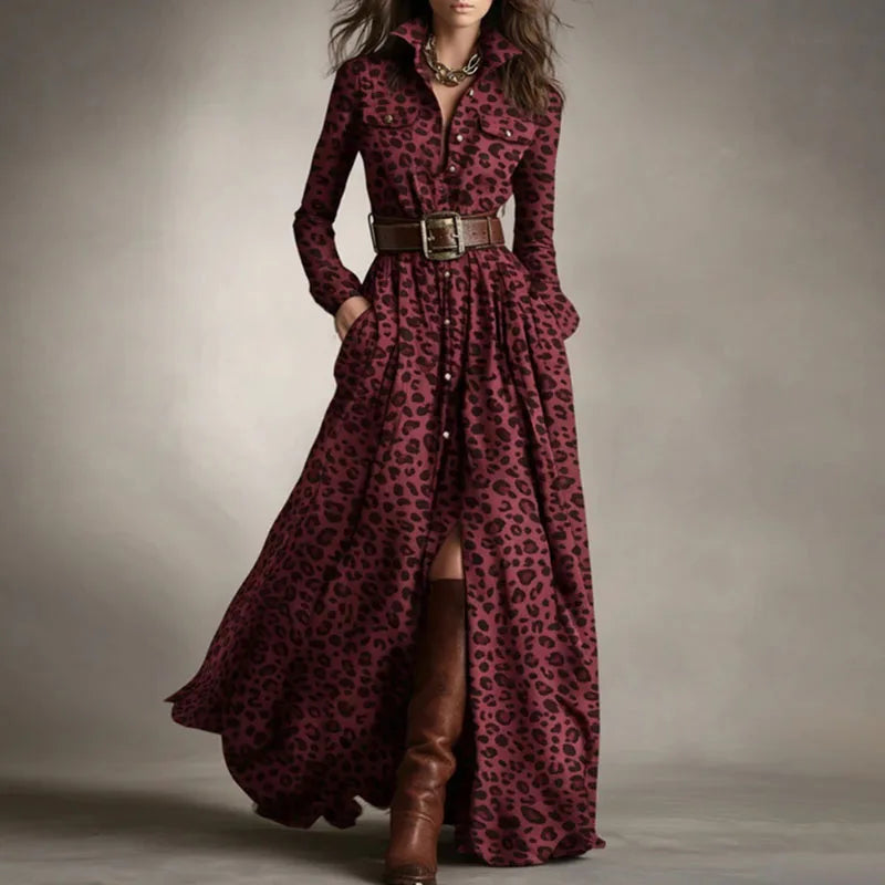 Boho Woman Clothing Elegant Shirt Collar Button Loose Long Dresses Retro New Plaid Print Pocket Swing Autumn Maxi Dress Vestidos