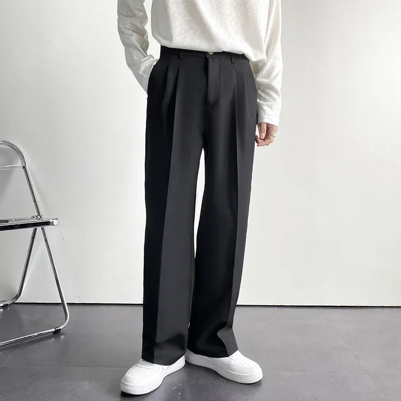 2025 New Men Straight Pants Fashion Korean Loose Suit Trousers Casual Draped Baggy White Wide Pant Male Streetwear