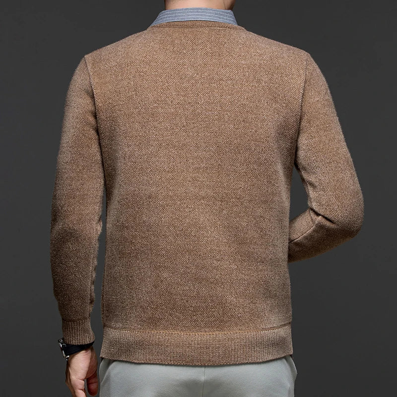 2025 Autumn and Winter Fashionable Men's Business Wear with A Lapel and Lined Sweater with An Inner Knitted Shirt