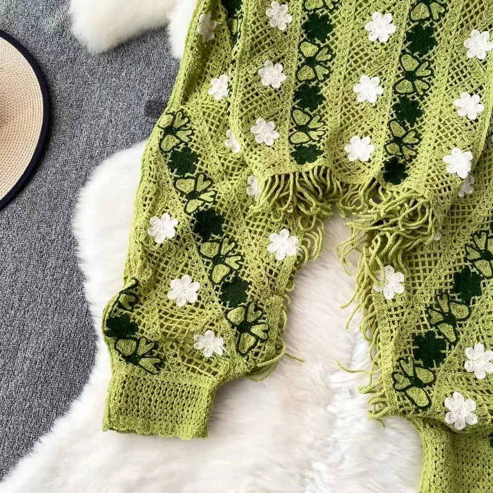 Boho Autumn Knitted Sweater Women O-neck Long Sleeve Hollow Out Tassel Female Tops Ladies Casual Streetwear Sweaters Dropship