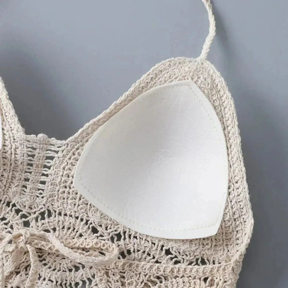 Women Boho Y2k Top Fringe Backless Halter Tie Neck Underwear Outerwear Neck Hanging Embroidery Tassel Suspender Vest Short Tank