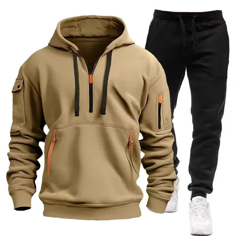 2025 Spring Autumn Fashion Trend Men Hooded Clothes Pants Sweatshirt Zipper Casual Clothinfg Personality Sportswear 2 Pieces Set