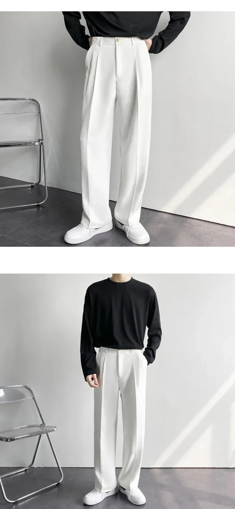 2025 New Men Straight Pants Fashion Korean Loose Suit Trousers Casual Draped Baggy White Wide Pant Male Streetwear