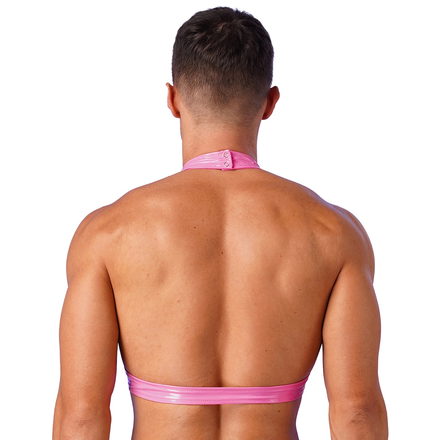 Men Fashion O Ring Halter Vest Crop Tops Wetlook Latex Backless Sleeveless Patent Leather Camisole for Party Club Music Festival