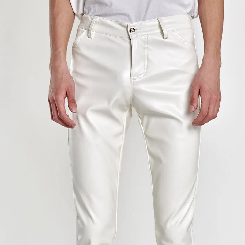 Men's Fashion Rock Style PU Leather Pants Night Club Dance Pants Men's Faux Leather Slim Fit Skinny Motorcycle Trousers
