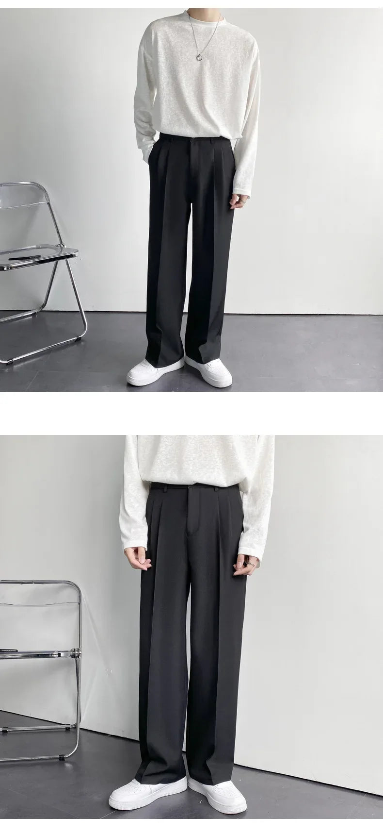 2025 New Men Straight Pants Fashion Korean Loose Suit Trousers Casual Draped Baggy White Wide Pant Male Streetwear