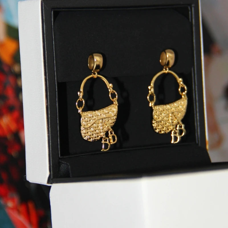 Women's Jewelry, French Luxury Gold-plated, Saddle Bag Pendant Earrings & Necklace, Elegant Versatile, Stylish Hot Sale