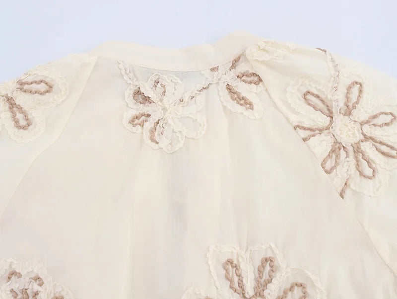 MUJER Flower Embroidered Blouses for Women Tassel Casual Shirts and Blouses Woman Ruched Beach Women's Blouse Summer Boho Tops