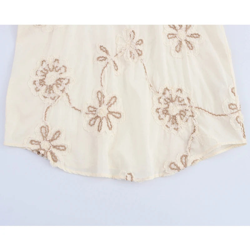 MUJER Flower Embroidered Blouses for Women Tassel Casual Shirts and Blouses Woman Ruched Beach Women's Blouse Summer Boho Tops