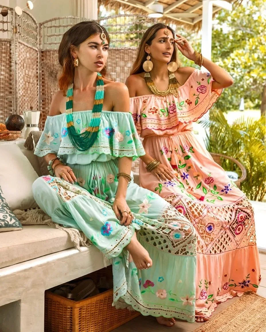 Boho Dress Women's One Shoulder Dress with Sexy and Fashionable Printed Long Style, Large Display, Summer New