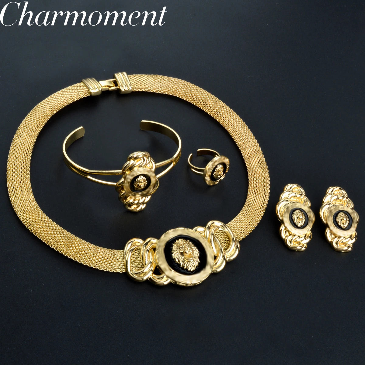 Luxury Dubai Jewelry Set for Women 18k Gold Plated Lion Necklace Bracelet Ring Earrings Bridal Wedding Jewellery Accessories