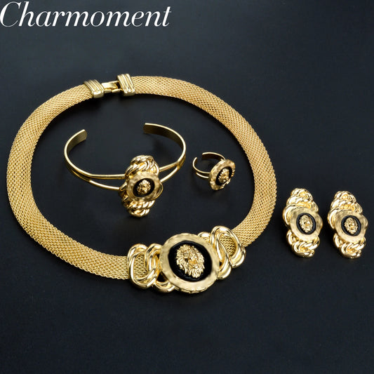 Luxury Dubai Jewelry Set for Women 18k Gold Plated Lion Necklace Bracelet Ring Earrings Bridal Wedding Jewellery Accessories