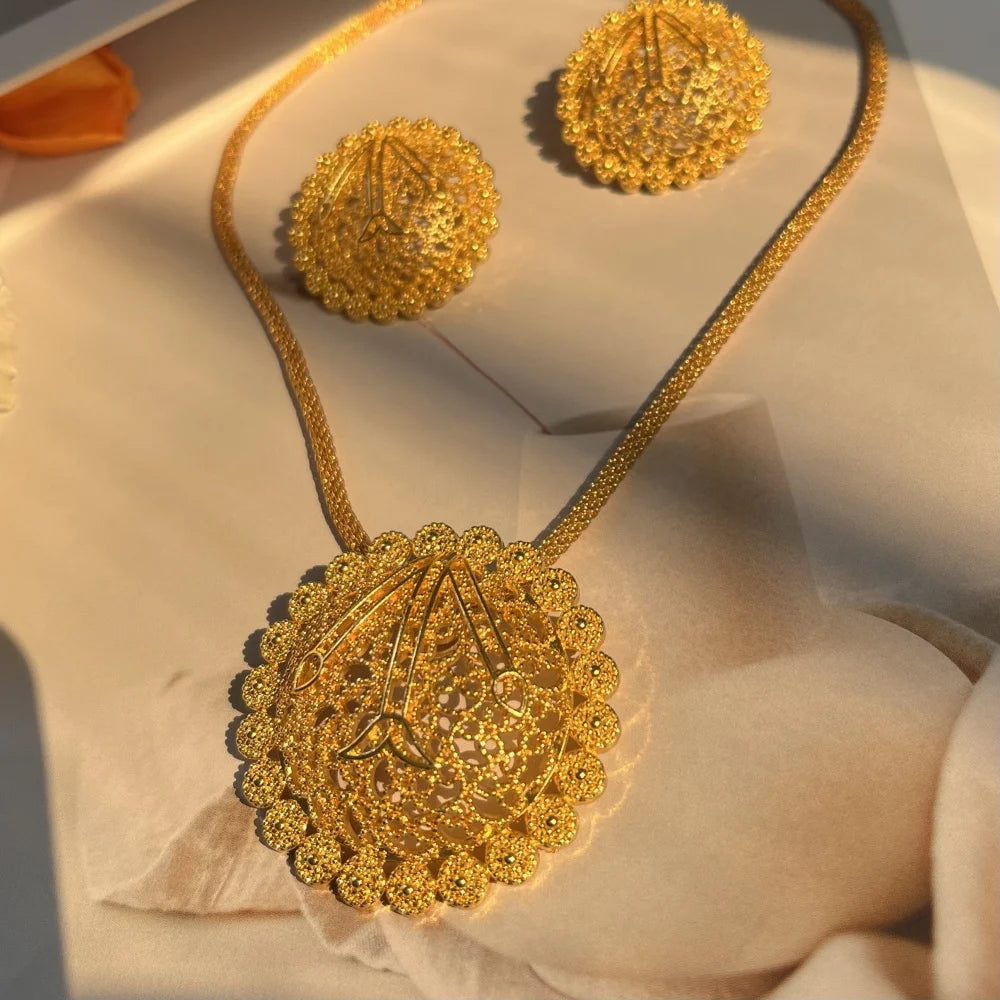 LByzHan Nigerian Jewelery Set Wedding Jewelry For Women Dubai 24K Gold Color Jewlery African Designer Earrings Bridal Necklace