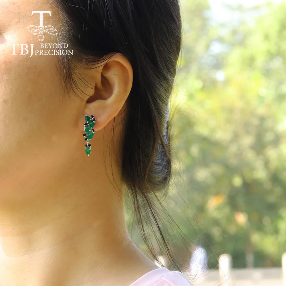 Charming Jewlery set natural  Green agate rings earring 925 sterling silver  for women wife luxury design anniversary party gift