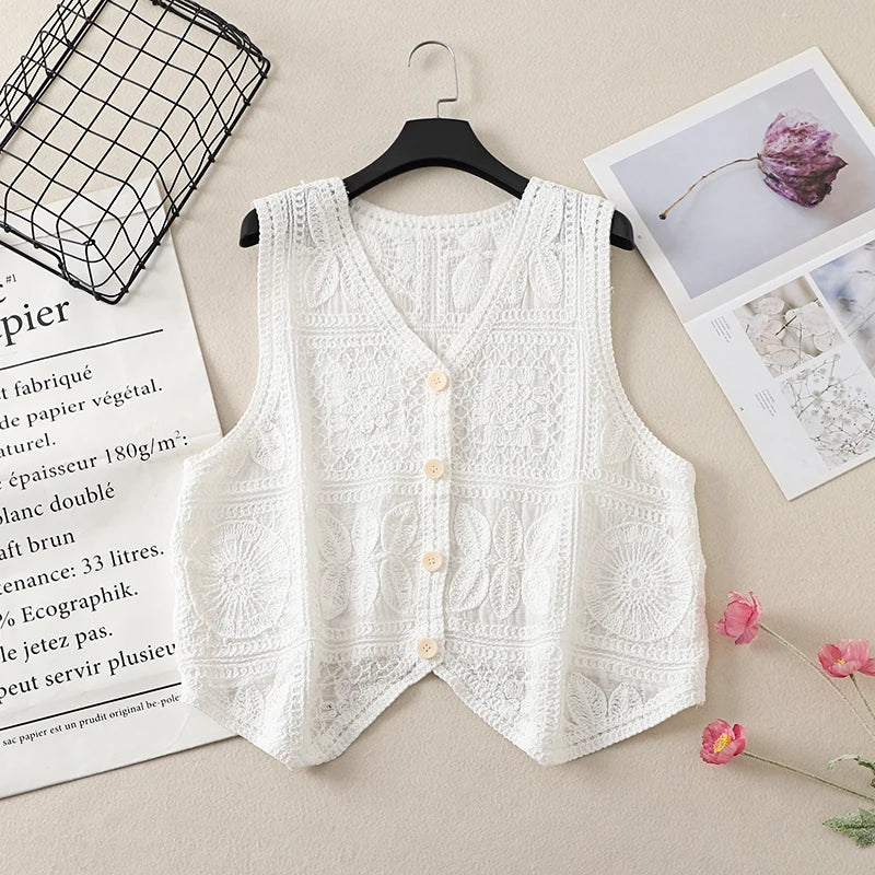 Women's Boho Style Crochet Lace Vest White Beige Green Purple Brown Sleeveless Summer Jackets Coat Hollow Out Knit Cover Ups Top