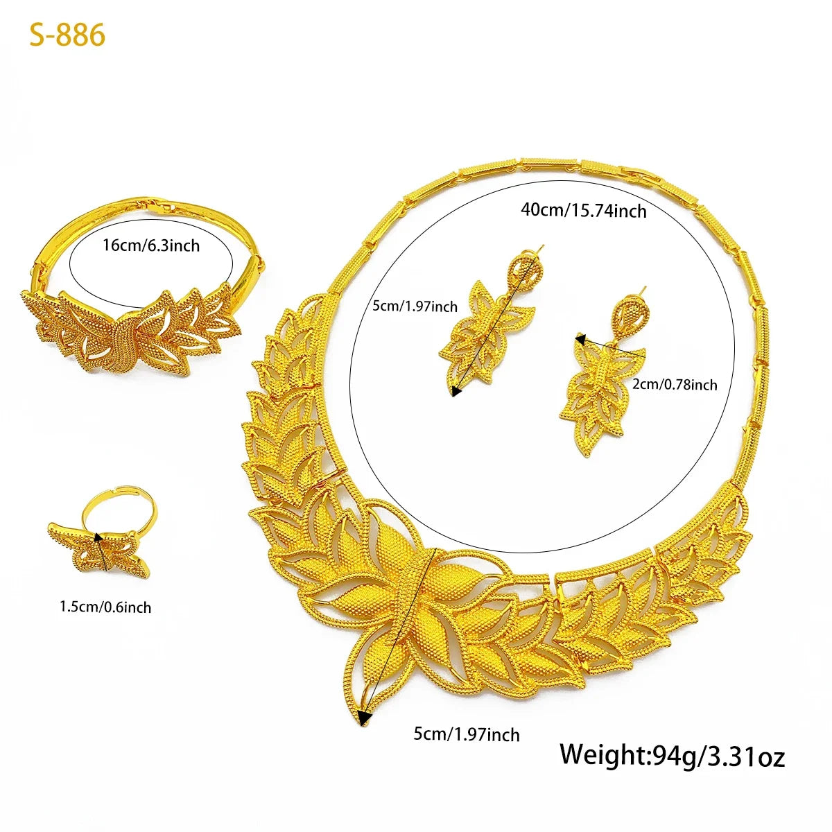 Nigerian Wedding Jewelry Dubai Gold Color African Necklace Bracelet Earrings Rings For Women Fashion Bridal Jewellery Sets Gifts