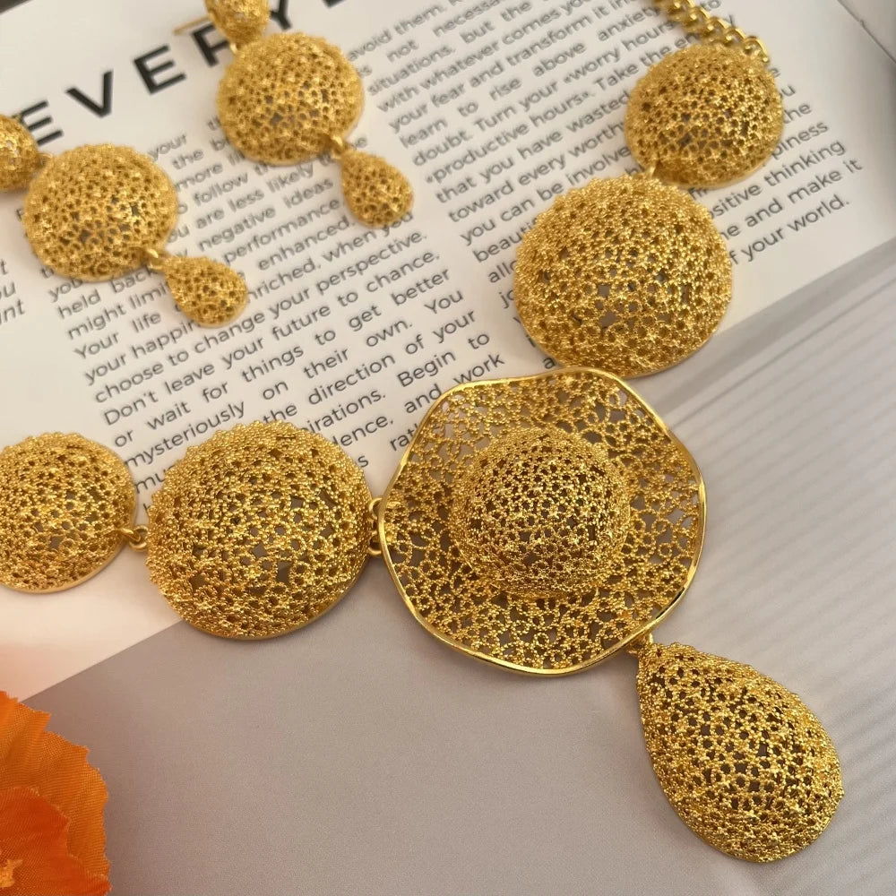 LByzHan Nigerian Jewelery Set Wedding Jewelry For Women Dubai 24K Gold Color Jewlery African Designer Earrings Bridal Necklace