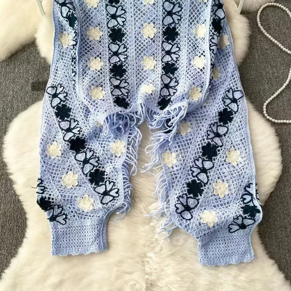 Boho Autumn Knitted Sweater Women O-neck Long Sleeve Hollow Out Tassel Female Tops Ladies Casual Streetwear Sweaters Dropship