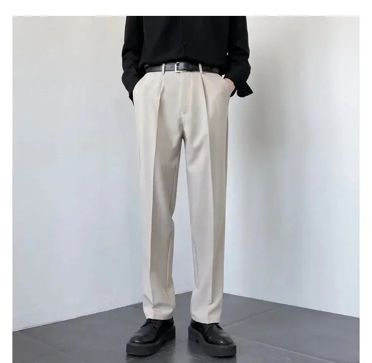 2025 New Men Straight Pants Fashion Korean Loose Suit Trousers Casual Draped Baggy White Wide Pant Male Streetwear