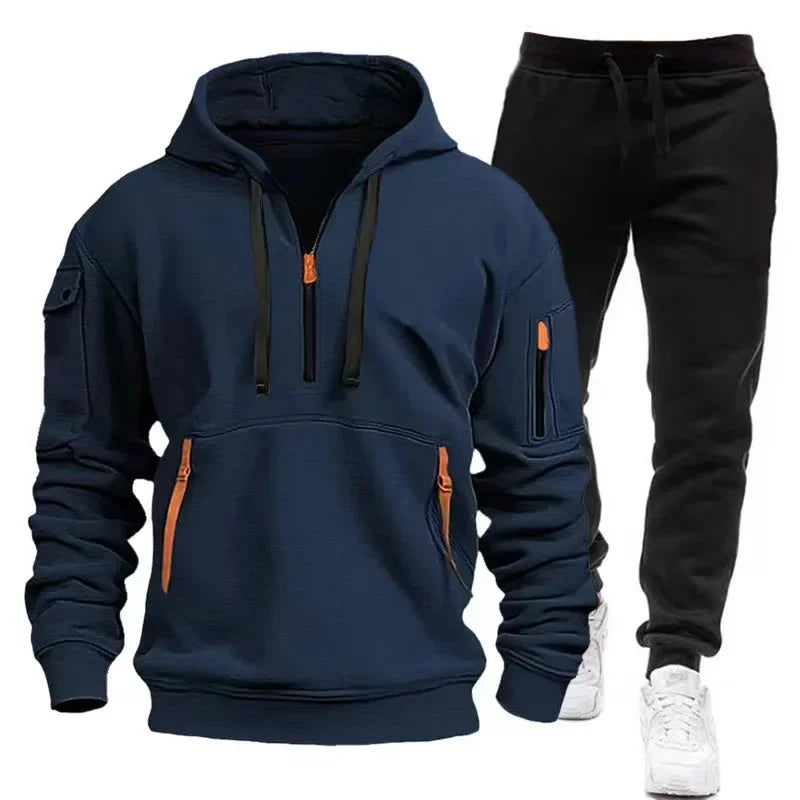2025 Spring Autumn Fashion Trend Men Hooded Clothes Pants Sweatshirt Zipper Casual Clothinfg Personality Sportswear 2 Pieces Set