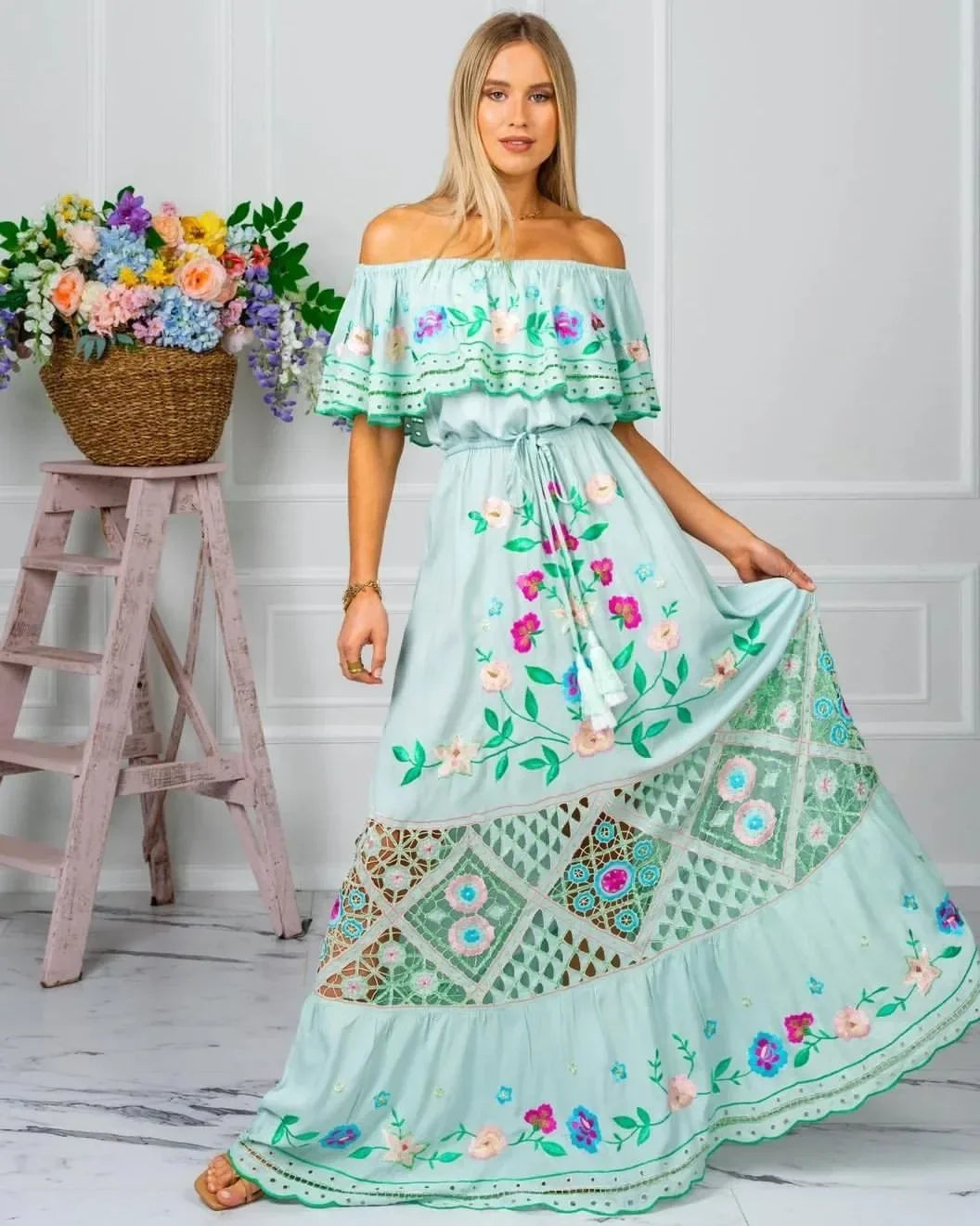 Boho Dress Women's One Shoulder Dress with Sexy and Fashionable Printed Long Style, Large Display, Summer New