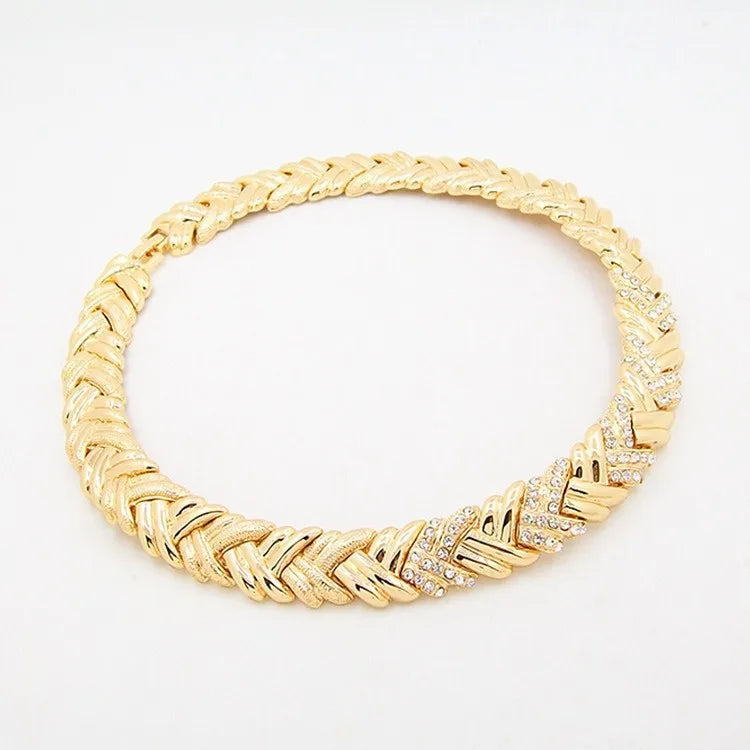 jewelry for Women Fashion Crystal Jewelry Set 18k Gold Plated Rhinestone Clear Crystal Necklace Earrings Accessories Gifts for Pr