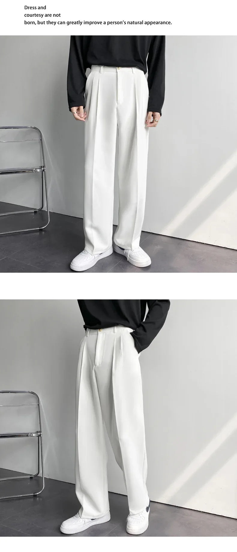 2025 New Men Straight Pants Fashion Korean Loose Suit Trousers Casual Draped Baggy White Wide Pant Male Streetwear