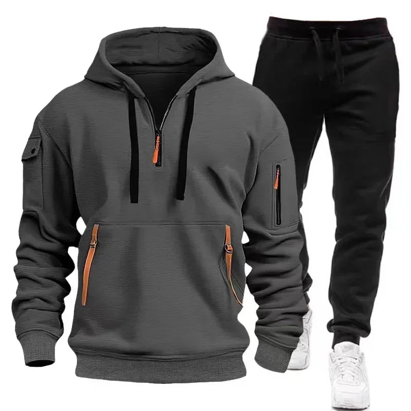 2025 Spring Autumn Fashion Trend Men Hooded Clothes Pants Sweatshirt Zipper Casual Clothinfg Personality Sportswear 2 Pieces Set