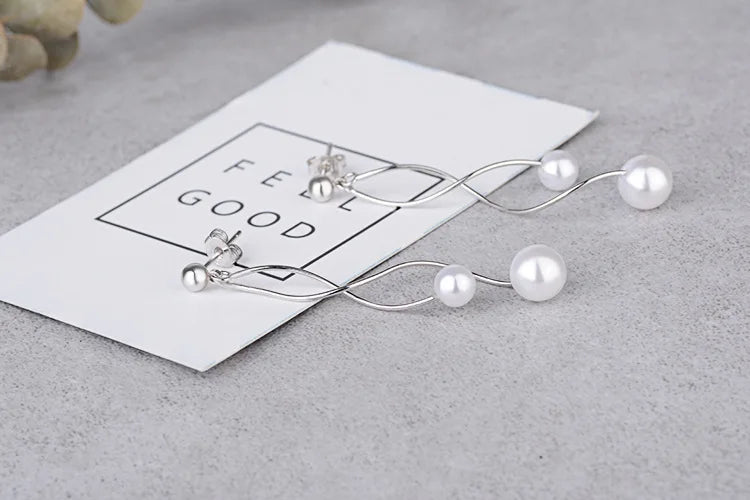 Wholesale Jewelry Simple Fashion Elegant star for Woman Gift Pearl 925 Sterling Silver Long Tassel Stud Earrings YS251