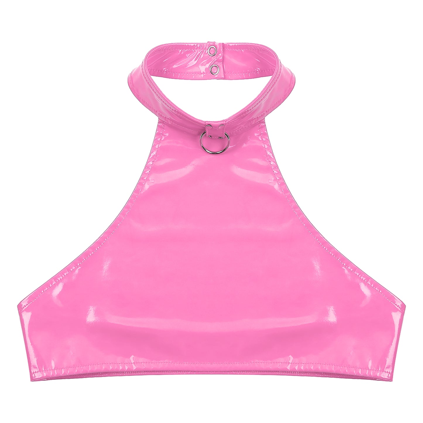 Men Fashion O Ring Halter Vest Crop Tops Wetlook Latex Backless Sleeveless Patent Leather Camisole for Party Club Music Festival