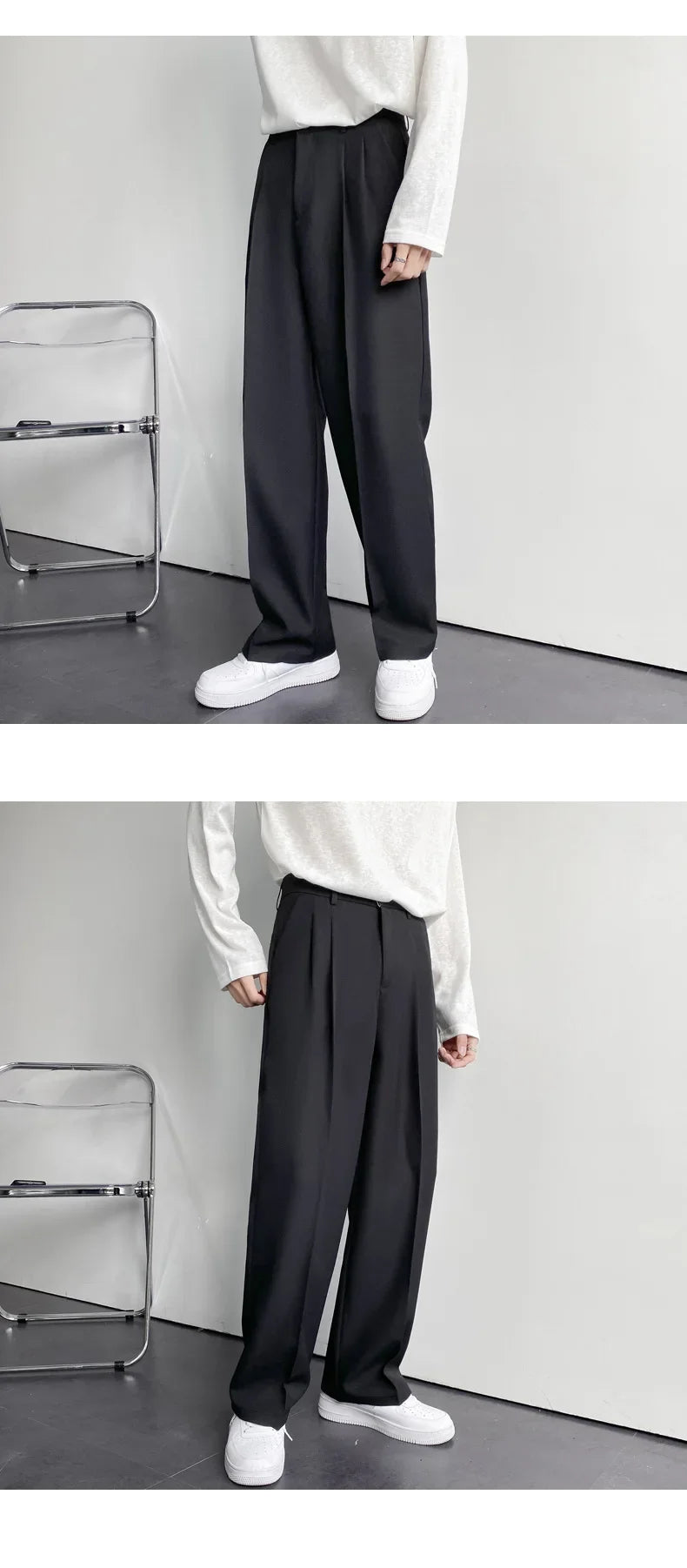 2025 New Men Straight Pants Fashion Korean Loose Suit Trousers Casual Draped Baggy White Wide Pant Male Streetwear