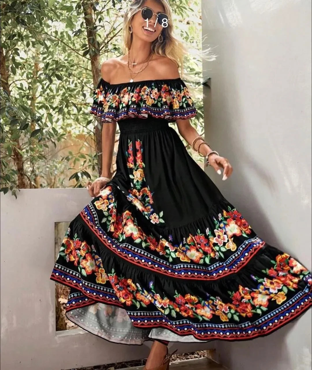 Boho Dress Women's One Shoulder Dress with Sexy and Fashionable Printed Long Style, Large Display, Summer New