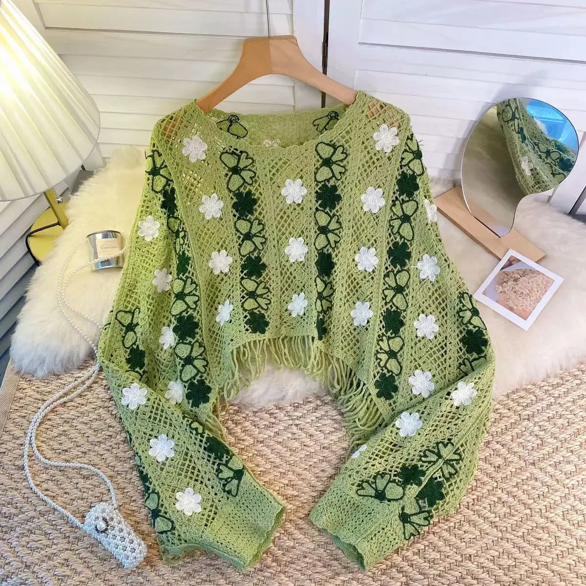 Boho Autumn Knitted Sweater Women O-neck Long Sleeve Hollow Out Tassel Female Tops Ladies Casual Streetwear Sweaters Dropship