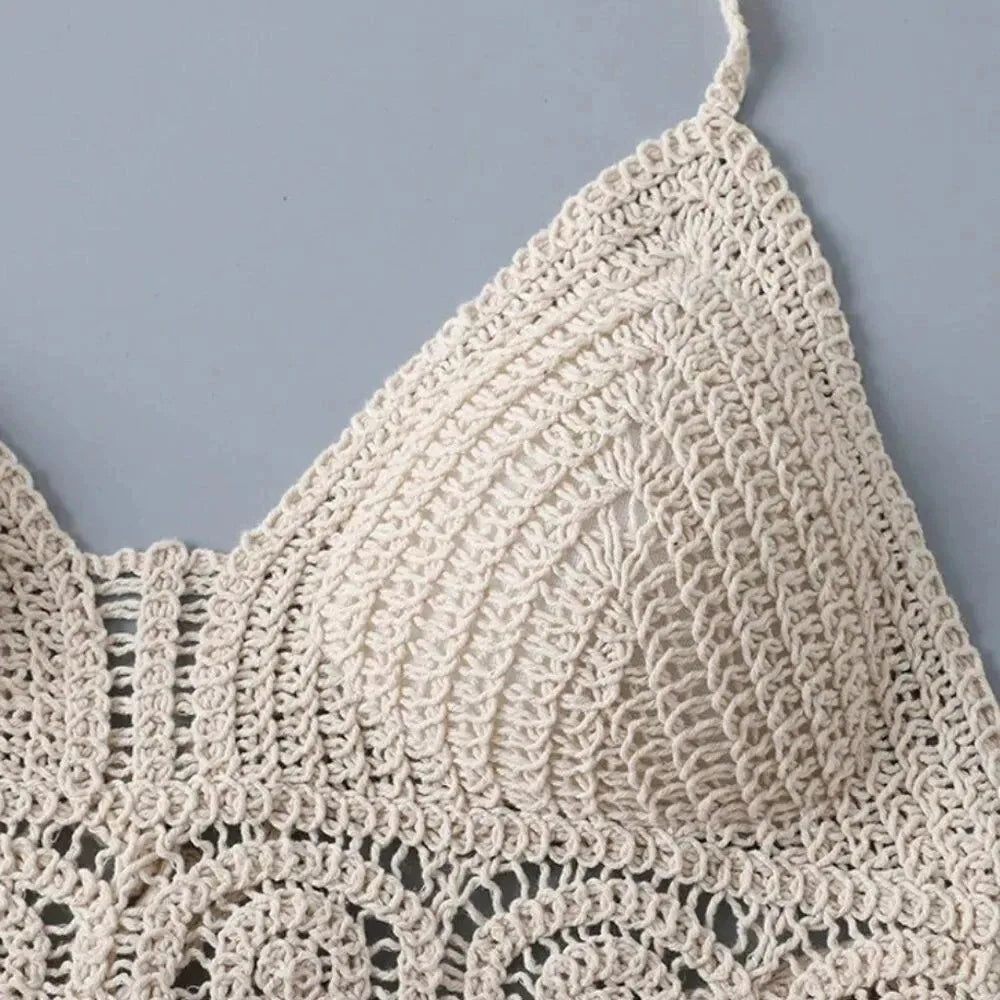 Women Boho Y2k Top Fringe Backless Halter Tie Neck Underwear Outerwear Neck Hanging Embroidery Tassel Suspender Vest Short Tank