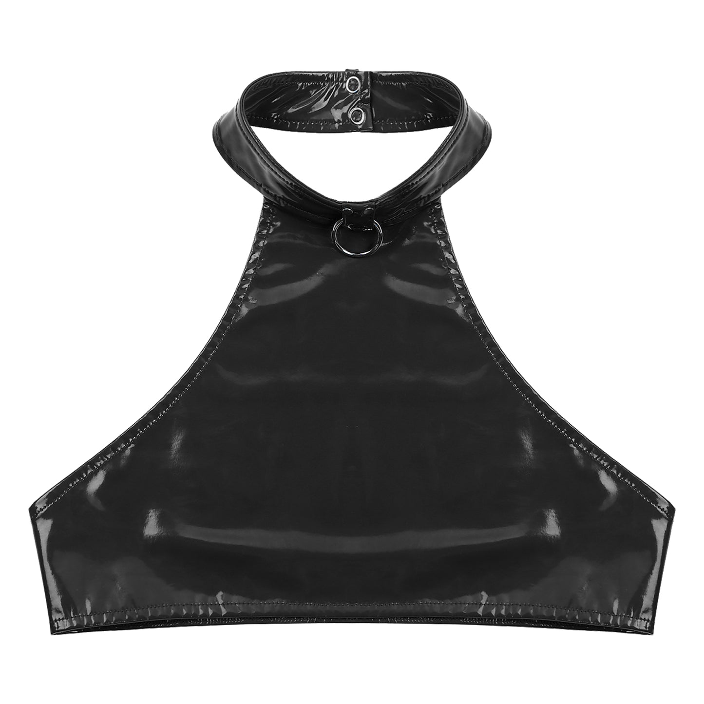 Men Fashion O Ring Halter Vest Crop Tops Wetlook Latex Backless Sleeveless Patent Leather Camisole for Party Club Music Festival
