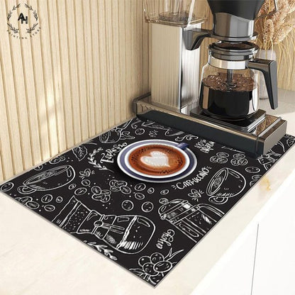 Retro Cafe Design Drain Pad Tableware Coffee Cup Placemat Kitchen Rugs Dish Drainer Absorbent Durable Napa Skin Bath Table Mat