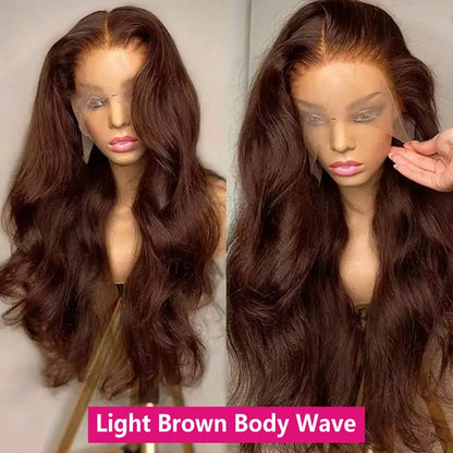 13x4 Chocolate Brown Straight Lace Front Wig 220% Hd Transparent Lace Frontal Wig Pre Plucked Colored Human Hair Wigs For Women