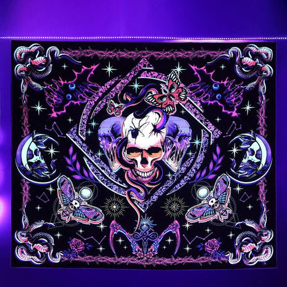 Black Light Tapestry Uv Reactive Psychedelic Skull Mushroom Wall Hanging Hippie Tapestry For Bedroom Home Decor Wall Decoration