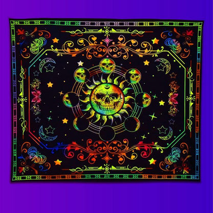 Black Light Tapestry Uv Reactive Psychedelic Skull Mushroom Wall Hanging Hippie Tapestry For Bedroom Home Decor Wall Decoration