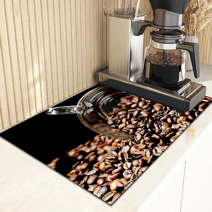 Retro Cafe Design Drain Pad Tableware Coffee Cup Placemat Kitchen Rugs Dish Drainer Absorbent Durable Napa Skin Bath Table Mat