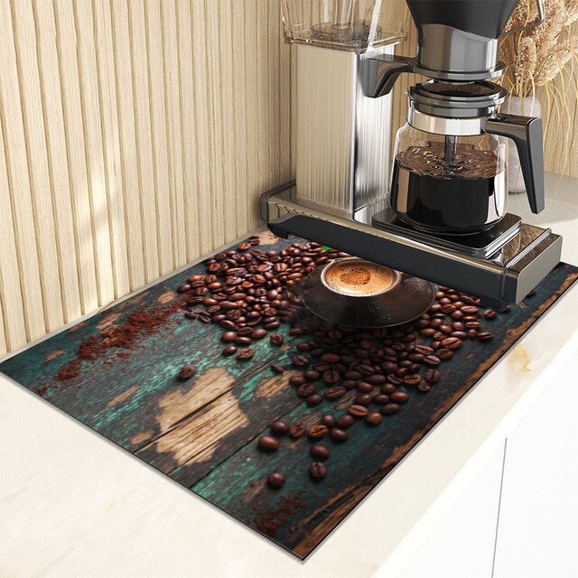 Retro Cafe Design Drain Pad Tableware Coffee Cup Placemat Kitchen Rugs Dish Drainer Absorbent Durable Napa Skin Bath Table Mat