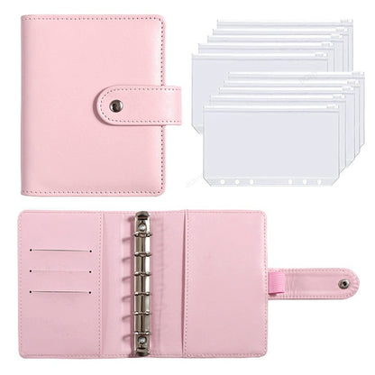 2023 New PU Leather Notebook A7 Binder DIY Planner Organizer 6 Zipper Pockets 12Pcs Budget Sheet 2Pcs French Alphabet Stickers