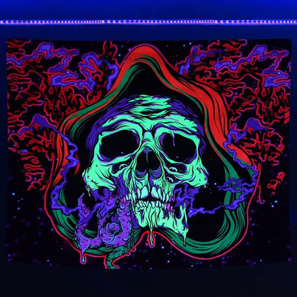 Black Light Tapestry Uv Reactive Psychedelic Skull Mushroom Wall Hanging Hippie Tapestry For Bedroom Home Decor Wall Decoration