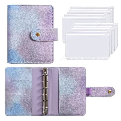 2023 New PU Leather Notebook A7 Binder DIY Planner Organizer 6 Zipper Pockets 12Pcs Budget Sheet 2Pcs French Alphabet Stickers