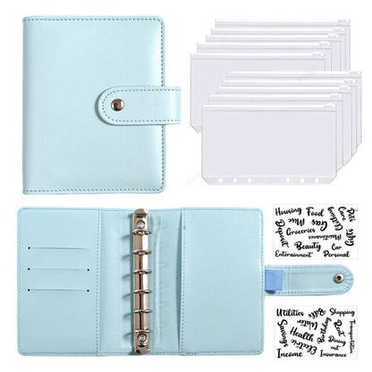 2023 New PU Leather Notebook A7 Binder DIY Planner Organizer 6 Zipper Pockets 12Pcs Budget Sheet 2Pcs French Alphabet Stickers